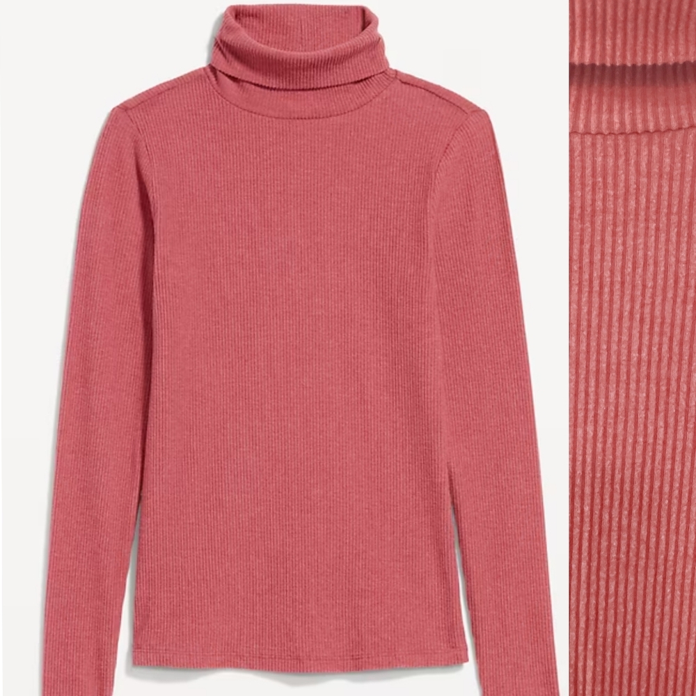 Old Navy Fitted Plush Rib-Knit Turtleneck Tee Mauve Pink Size S